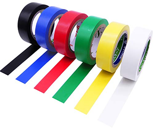 YTBUBOR Isolierband 6 Rollen, 10 m x 17 mm Isolierband Farbig Set, Farbiges Klebeband Wasserdicht Schwer Entflammbar PVC Elektriker Klebeband für Verkabelungsprojekte und Reparaturen