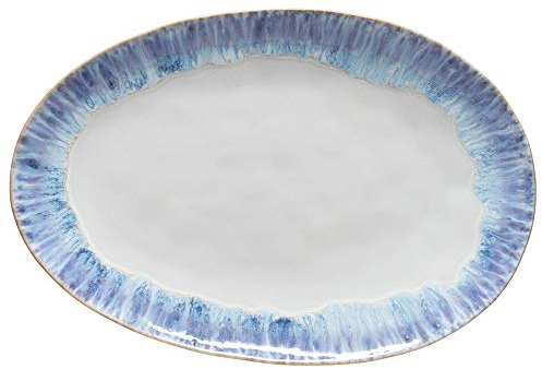 Costa Nova Ceramic Stoneware 16'' Oval Platter - Brisa Collection, Ria Blue | Microwave, Dishwasher, Oven & Freezer Safe Dinnerware | Food Safe Glazing | Restaurant Quality Serveware