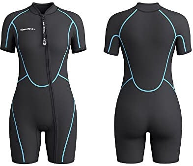 Womens 3mm Shorty Wetsuit, Premium Neoprene Front Zip Short Sleeve Scuba Diving Wetsuit Snorkeling Surfing (Women Black, XL)