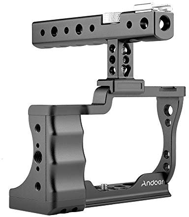 Andoer Camera Cage with Top Handle Compatible with Canon EOS M50, with Cold Shoe Mount