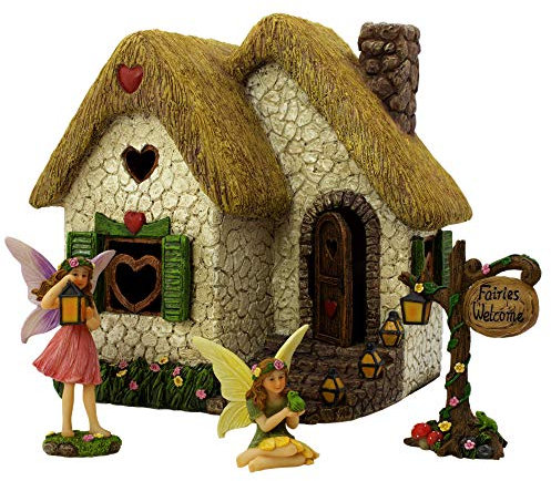 PRETMANNS Ornamenti da giardino delle fate, case delle fate per il giardino, casa delle fate con figure fatate per giardino fatato, accessori da giardino con fate e cartello fatato