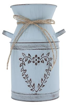 PEPAXON Vase Galvanisé Rustique Pichet à Fleurs Style Fermier pour Décoration de Maison et Mariage 10.5cm X 19Hcm
