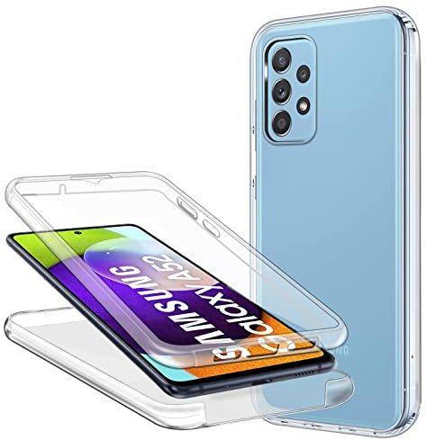 Hülle für Samsung Galaxy A52 / A52 5G / Samsung A52S 5G Handyhülle 360 Grad, Transparent Full Schutz Kratzfest Dünn Durchsichtige Case Silikon Schutzhülle, Hart PC Zurück + Weich TPU Vorderseite