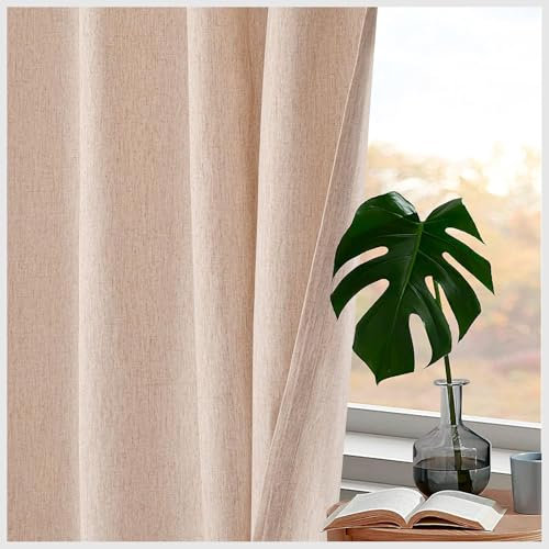 Fenstervorhang, 127 x 243,8 cm, naturfarben, 2 Stück, Bauernhaus-Vorhang, Schlaufenvorhänge, Verdunkelungsvorhänge, Vorhänge für Schlafzimmer, Wohnzimmer, aus 30 % Leinen, 70 Baumwolle.