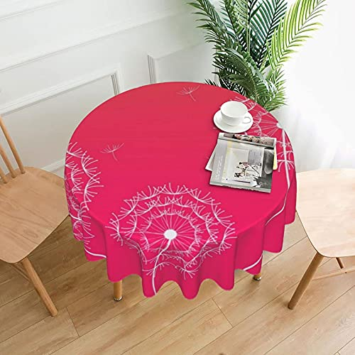 Tischdecke - 60 'runde waschbare Polyester Tischdekoration Tischtuch Rosa Löwenzahn im Frühjahr