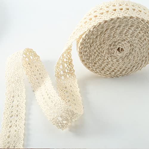 HERZWILD spitzenband Baumwolle Spitzenborte Vintage Zierspitze Häkelspitze Dekoband Zierband Spitzenstoff für Nähen Handwerk Hochzeit Deko (20m-beige)