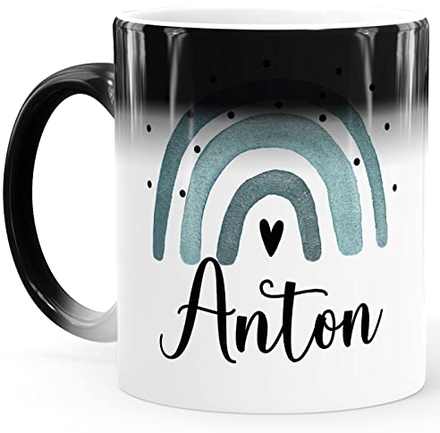 SpecialMe® Kindertasse Zaubertasse Regenbogen personalisierte Namenstasse aus Keramik für Kinder Jungen Mädchen Jungs schwarz-blau Magic-Tasse
