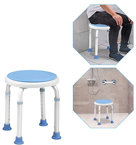 YUENFONG Duschhocker Duschstuhl 360°Drehbar Badehocker und 36-51cm Höhenverstellbar, Alu und Kunststoff Badestuhl Duschsitz mit Anti-Rutsch fußpolster für Alter, Kinder und Schwangere(Modell K)
