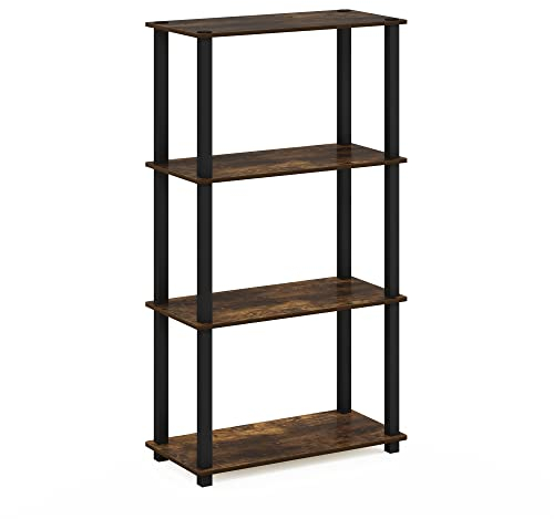 Furinno Turn-S-Tube 4-Tier Multipurpose Shelf Display Rack with Square Tube, Amber Pine/Black
