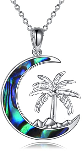 YAFEINI collier palmier en argent Sterling coquille d'ormeau lune palmier pendentif collier cadeaux d'anniversaire pour les femmes