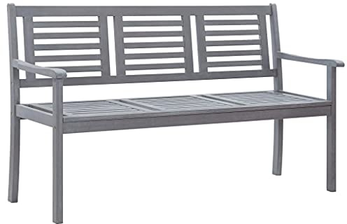 INLIFE 3-Sitzer Gartenbank 150 cm Grau Eukalyptus Massivholz