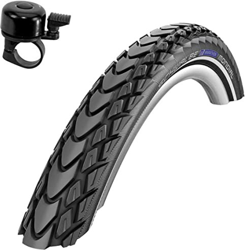 1 x Schwalbe Marathon Mondial Fahrradreifen RaceGuard Pannenschutz mit Reflexstreifen 50-559 (26 x 2,00) inkl. Fahrradklingel