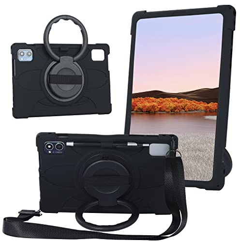AKNICI 10 Pouces Coque Silicone pour TECLAST M50HD/TECLAST M50/TECLAST M50 Pro/TECLAST M40 Plus/TECLAST P40HD/TECLAST P30S/Blackview Tab 12 Pro/OSCAL Pad 10/Blackview Tab 7 Pro,Bandoulière,Noir
