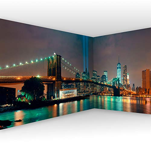 murando PREMIUM Vlies Eckfototapete New York 550x250 cm Tapeten Wandtapete XXL Moderne Fototapete Wanddeko Design Wand Dekoration Wohnzimmer Schlafzimmer Büro Flur Brooklyn Bridge Brücke Stadt City
