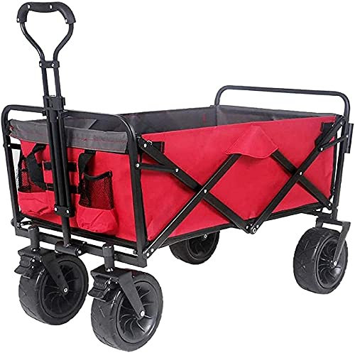 ATAAY Zusammenklappbarer Strandgarten-Trolley,Heavy Duty Folding mit Abdecktasche,All Terrain Outdoor Beach zusammenklappbar mit großen Rädern und Bremsen,tragbarer Handwagen