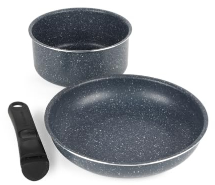 Russell Hobbs Nightfall Stone Set, Bratpfanne 24 cm, Stielkasserolle 18 cm