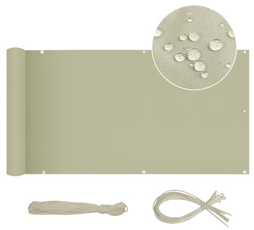 Sekey Balkon Sichtschutz Balkonabdeckung Oxford 80 x 500cm Balkonsichtschutz Balkonverkleidung Blickdicht Wasserdicht Windschutz, mit Ösen, Nylon Kabelbinder und Kordel, Taupe