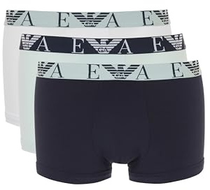 EMPORIO ARMANI Men's Stretch Cotton Bold Monogram 3-Pack Trunk, WHITE/MARINE/MINT, M
