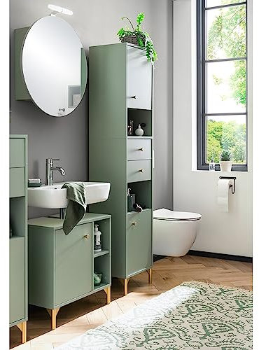 Lomadox Badmöbel komplett Set Badezimmer Waschplatz Set inkl. Hochschrank, Spiegelschrank, Waschtischunterschrank in Mint, B/H/T: ca. 120,3/200/33,1 cm