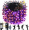 NEXVIN Halloween Deko Outdoor mit Lichterkette und Horror Sound, 25M 200LED Halloween Lichterkette Lila Orange, Memory Funktion & 6 Modi, Wasserdichte Halloween Lichterkette für Innen Garten Party