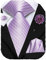 Hi-Tie Silk Men's Tie and Pocket Square Cufflinks Lapel Pin Set Jacquard Wedding Business Necktie for Formal,Lilac Lavender Purple