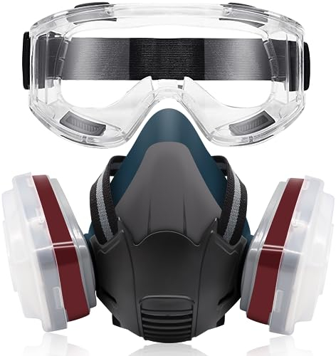 TOCADO Respirator Mask with Filters,Reusable Respirators Half Facepiece Cover with Safety Glasses Professional Breathing Protection for Epoxy Resin Welding Woodworking/Chemicals/Organic Vapors