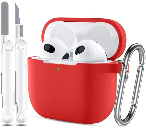 R-fun Compatible with AirPods 3rd Generation 2021 Charging Case Cover, Soft Silicone Protective Case Compatible with Apple Airpod 3 Gen with Cleaner Kit & Keychain,Red