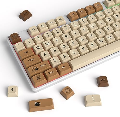 Owpkeenthy Retro XDA Tastenkappen, PBT-Set mit 138 braunen Tasten für mechanische Tastaturen mit Cherry MX-Schaltern, passend für Fullsize/60 %/65 %/75 % Tastatur (XDA Coffee Cat)