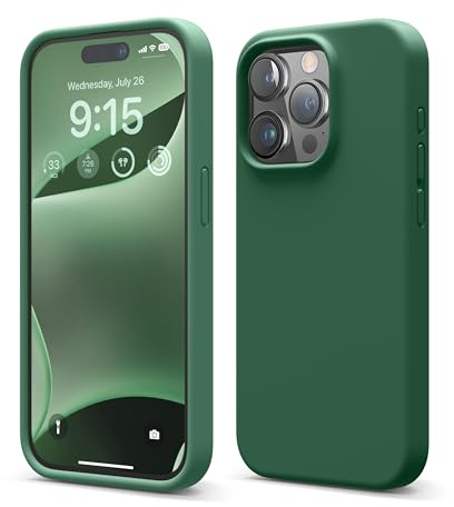 elago Flüssig Silikon Case Kompatibel mit iPhone 15 Pro Hülle, Premium Silikon Handyhülle, Ganzkörper Schutzhülle [4 Lagige Stoßfeste Struktur], Kratzfestes Weiches Mikrofaserfutter (Alpengrün)