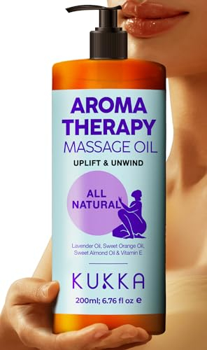 Kukka Aromatherapie Massageöl [100% NATURREIN] Für Massagetherapie, Ganzkörperentspannung, Spa - Qualität - Feuchtigkeitsspendung für Frauen und Männer (200ml)