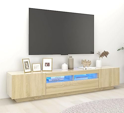 Canditree Meuble TV Moderne avec Lumières LED Banc TV Support de Télé avec Espace de Rangement 200 cm (Chêne Sonoma)