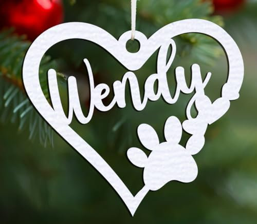 Happenings Personalisierte Weihnachtskugel mit Namen Hund, Katze, Tier oder Wunschtext Ø 10 cm Weihnachtskugeln Individuelle Weihnachtsdeko (Herz, HDF Weiß)