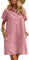 Zeagoo Damen Strandkleid mit Taschen V-Ausschnitt Sommerkleid Sommer Boho Strandtunika Strandurlaub Beachwear Freizeitkleider Rosa M