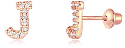 Buchstabe Ohrringe Silber 925, Initiale J Kleine Rose Gold Ohrringe für Mädchen Damen Geburtstag
