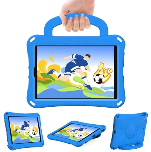 Dteck Kids Case for iPad mini (5th Generation) 2019, iPad mini 4/3/2/1 Case 7.9, Portable Shockproof Hard Case with Handle/Kickstand, Lightweight Protective Sturdy Cute Football Cartoon Cover (Blue)