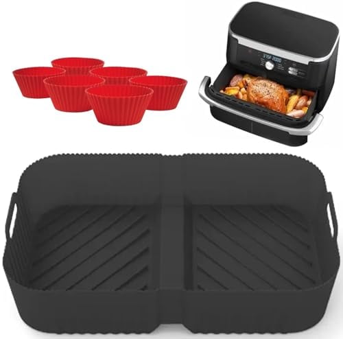 Silicone Air Fryer Liner for Ninja AF500UK 10.4L Flexi Drawer – Reusable Ninja Foodi Accessories for Megazone – Includes 6 Bonus Silicone Muffin Cases by FryEasy