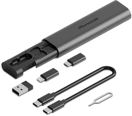 Phoneside Spaceline - Kit Multi Adaptateurs 7 en 1 câble USB 60 W vers USB-C/A/Micro/Lightning - avec emplacements Carte Nano SIM et Micro SD