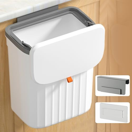 JUVEL Cubo de basura de cocina colgante con tapa, 10 l debajo del fregadero, cubo de compost montado en la pared para puerta de armario, cubo de basura pequeño de plástico para cocina, cuarto de baño