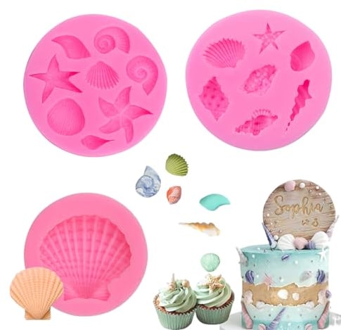 3 Piezas 3D Marina Animales Moldes Silicona Moldes de Silicona Pasta de Azúcar Molde Conchasdel Mar Estrella De Mar Molde Fondant Para Tartas Moldes de dulces para Decoración de Pastel Chocolate (A)