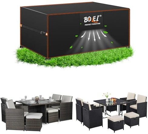 BOLEi Abdeckung Gartenmöbel Winterfest | Abdeckplane mit Belüftungsöffnungen | 420D Oxford-Stoff Schutzhülle Wasserdicht Regenfest, Winddicht |Schutzhülle für Rattanmöbel Balkonmöbel 170x94 x71cm