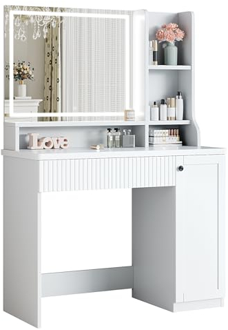Dripex Schminktisch mit Beleuchtung, moderner Schminktisch mit Spiegel, Dressing Table 3 Farben mit Einstellbarer Helligkeit, Vanity Desk für Make Up Dressing, stabil, weiß