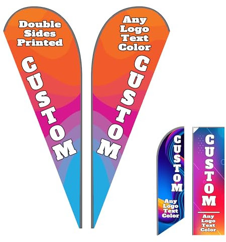 Bandiera con piume personalizzate, Bandiere pubblicitarie con piume personalizzate, Design del testo con logo personalizzato su entrambi i lati, Bandiera personalizzata commerciale (SOLO BANDIERA)