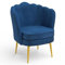 IDMarket - Fauteuil Coquillage Adella Bleu Nuit en Velours Pieds dorés
