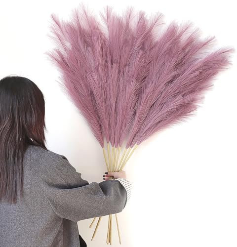 Larber 8 pcs Faux Pampas Grass 113CM, Soffice Erba Artificiale Pampas Falso Erba Pomposa per Vaso Home Wedding Decor (Viola)
