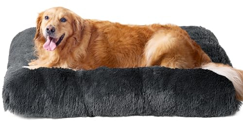 EHEYCIGA Flauschig Hundebett Grosse Hunde XL, Hundekissen Waschbar, Kuschelig rutschfest Hundematte mit Langem Plüsch, Dunkel Grau, 112x85cm
