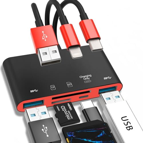 Lettore di schede di memoria 5 in 1, adattatore USB OTG e lettore di schede SD per I-Phone/I-Pad, USB C/A dispositivi con slot di scheda micro SD e SD, supporta SD/Micro SD/SDHC/SDXC/MMC