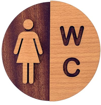 Becral - Señal WC Mujer - 12 cm de Madera Natural - Diseño Minimalista para Puertas de Aseo Femenino Mod.838