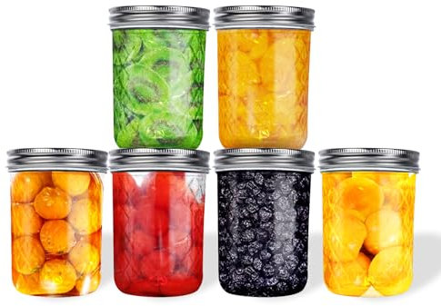 CnosDB EinmachgläSer 500ml 6 StüCk 16oz Mason Jar EinmachgläSer Mit Schraubdeckel FüR Hausgemachte Marmelade Tomaten Gurke Honig Overnight Oats Jelly Fruit Lebensmittelaufbewahrung(6Pack-500ML)