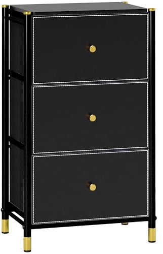 HOMCOM Chest of Drawers, 3 Drawer Fabric Dresser with PU Leather Surface, Steel Frame, Storage Organizer Unit for Bedroom, Living Room, Hallway, Closet, Easy to Assemble, Black