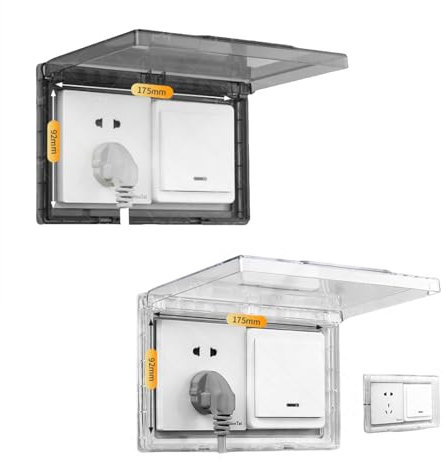 Wilsonzin Cubierta Toma Corriente, Cubre Interruptor, Tapa de Enchufe para Enchufe Doble Tipo 86 Tapa de Enchufe Autoadhesivo para Baño, Cocina, Dormitorio y Exterior, Negro, 2 Piezas